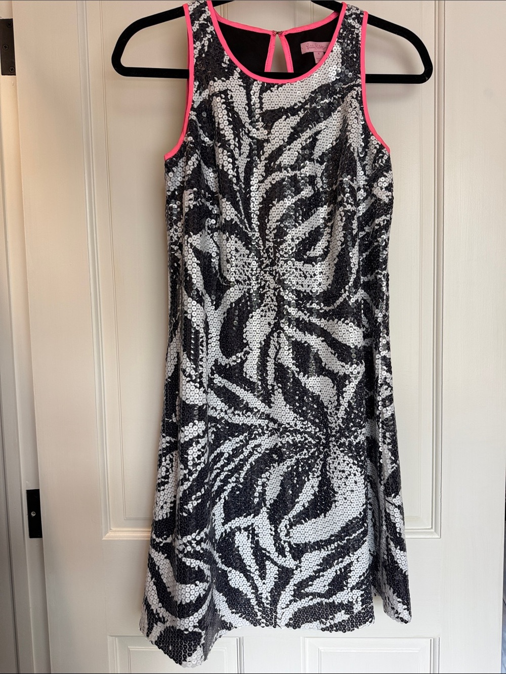 Lilly Pulitzer Navy & White Sequin Mini Dress with Hot Pink Trim